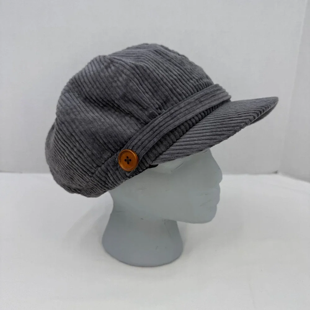 Vintage Y2K Gray Corduroy Newsboy Cap Baker Boy Hat FWCAB114 One Size